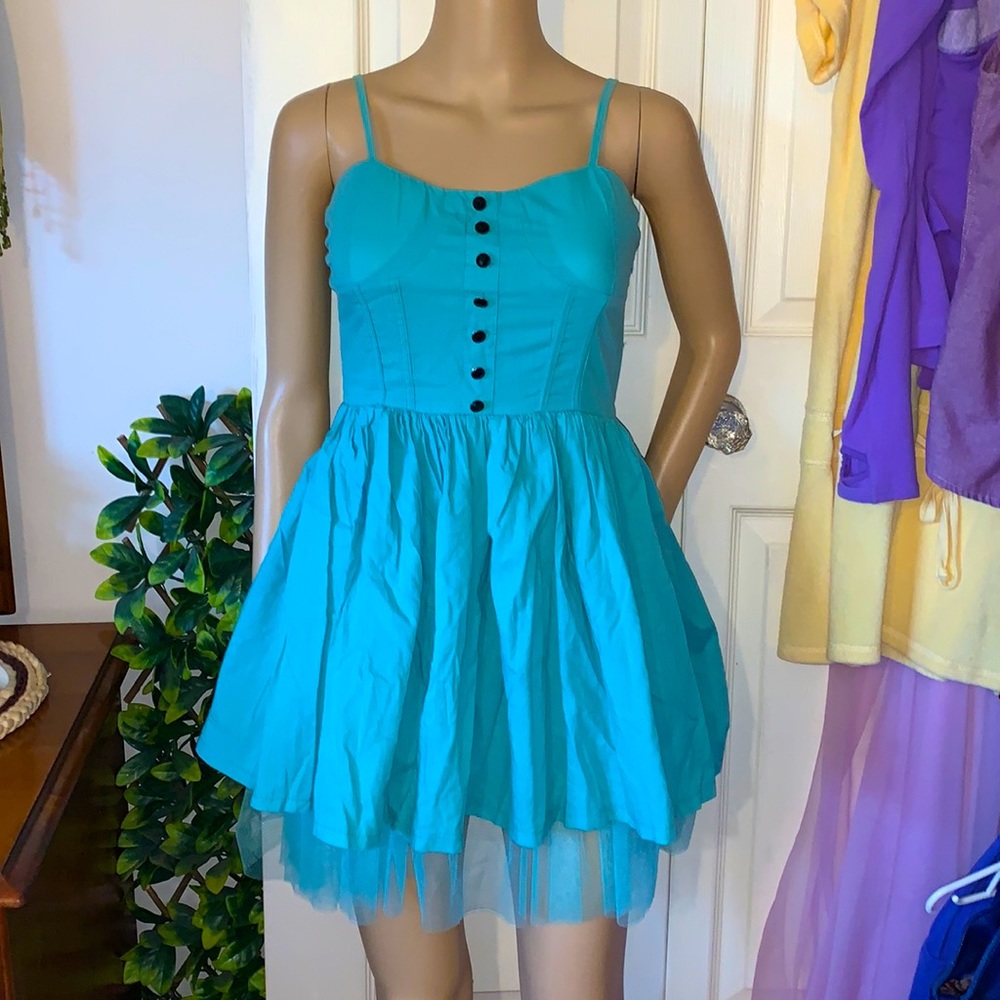 Seductions turquoise teal bustier crinoline mesh sweetheart mini dress S